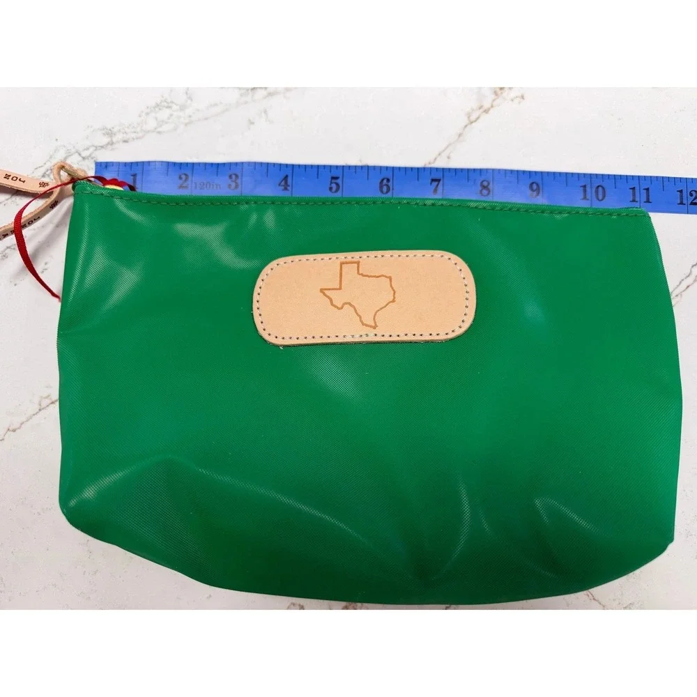 Jon Hart Grande Green Texas Leather Patch Cosmetic Bag Pouch - Picture 6 of 8